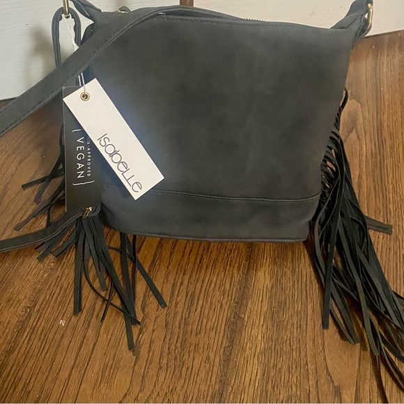 Isabelle Purse Black Fringe Faux Suede Shoulder Bag NWT - Picture 2 of 10